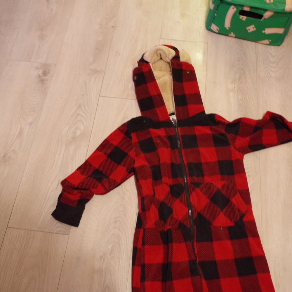 Vintage Cabin Fever Buffalo Plaid Hooded  Youth Warm Onesie
